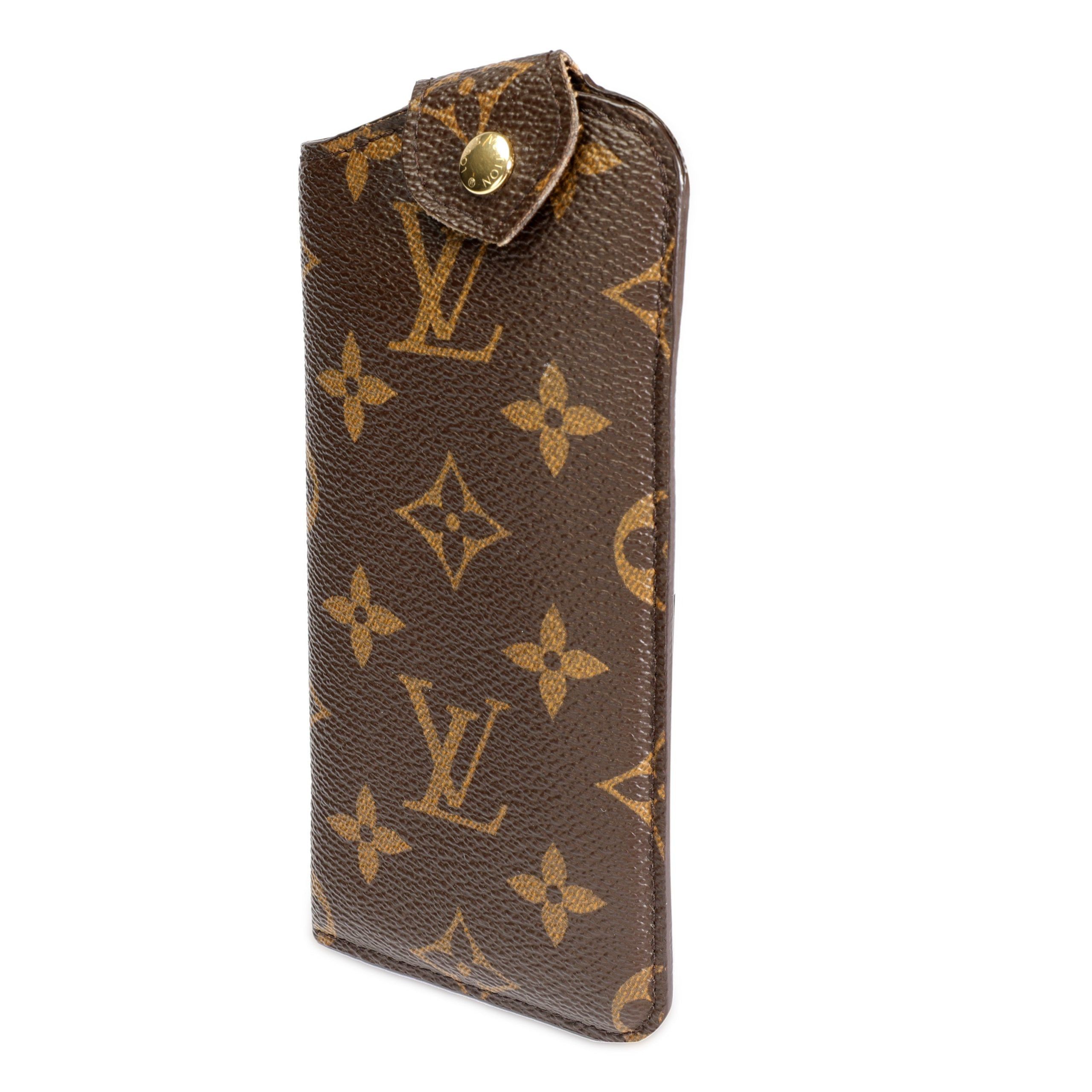 image of Louis Vuitton Monogram Canvas Etui A Lunettes Pm Glasses Case in Brown, Women's