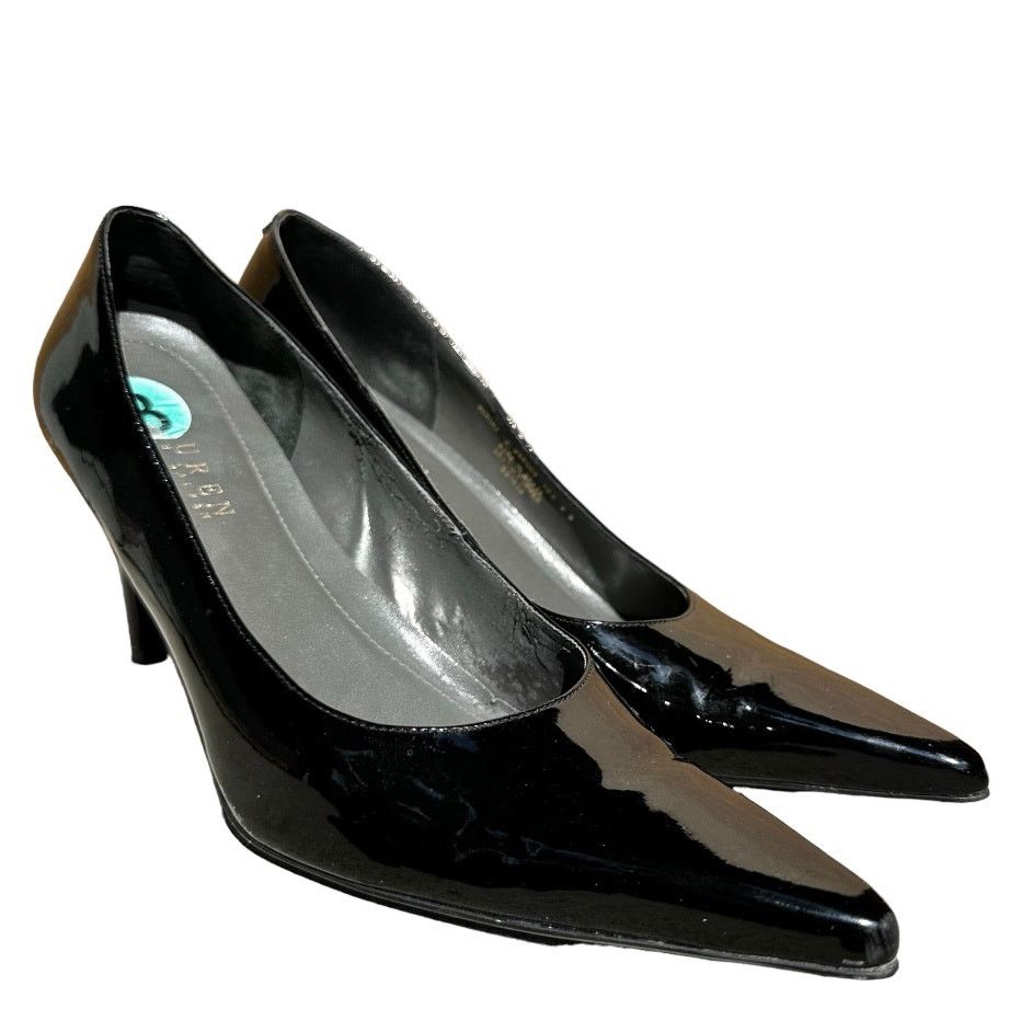 Lauren Ralph Laurent Heel Shoes Pointed Patent Leather Black 8 Nwot, Women's