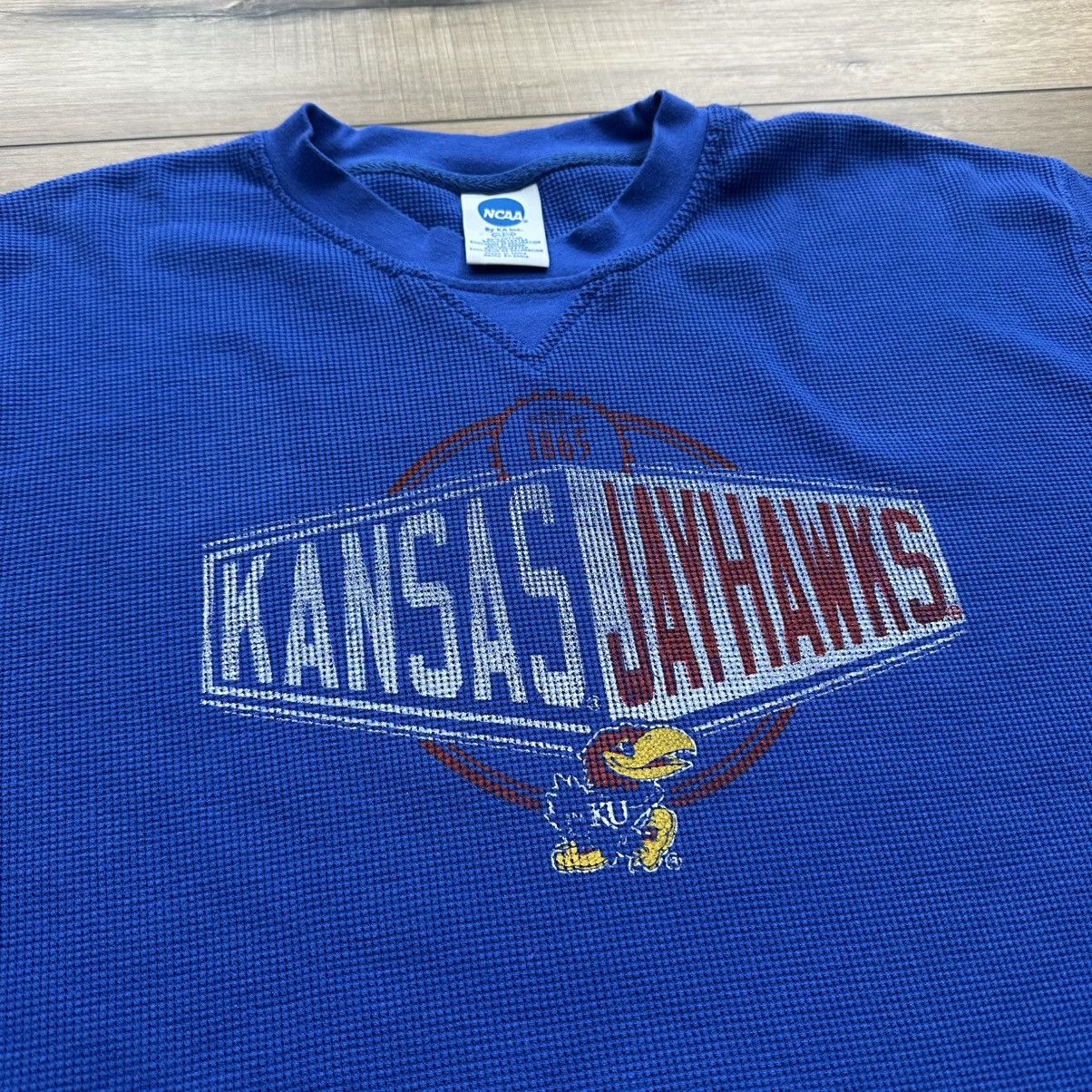 NCAA Vintage 2000s Kansas Jayhawks Waffle Knit Thermal Size US XL / EU 56 / 4 - 7 Thumbnail