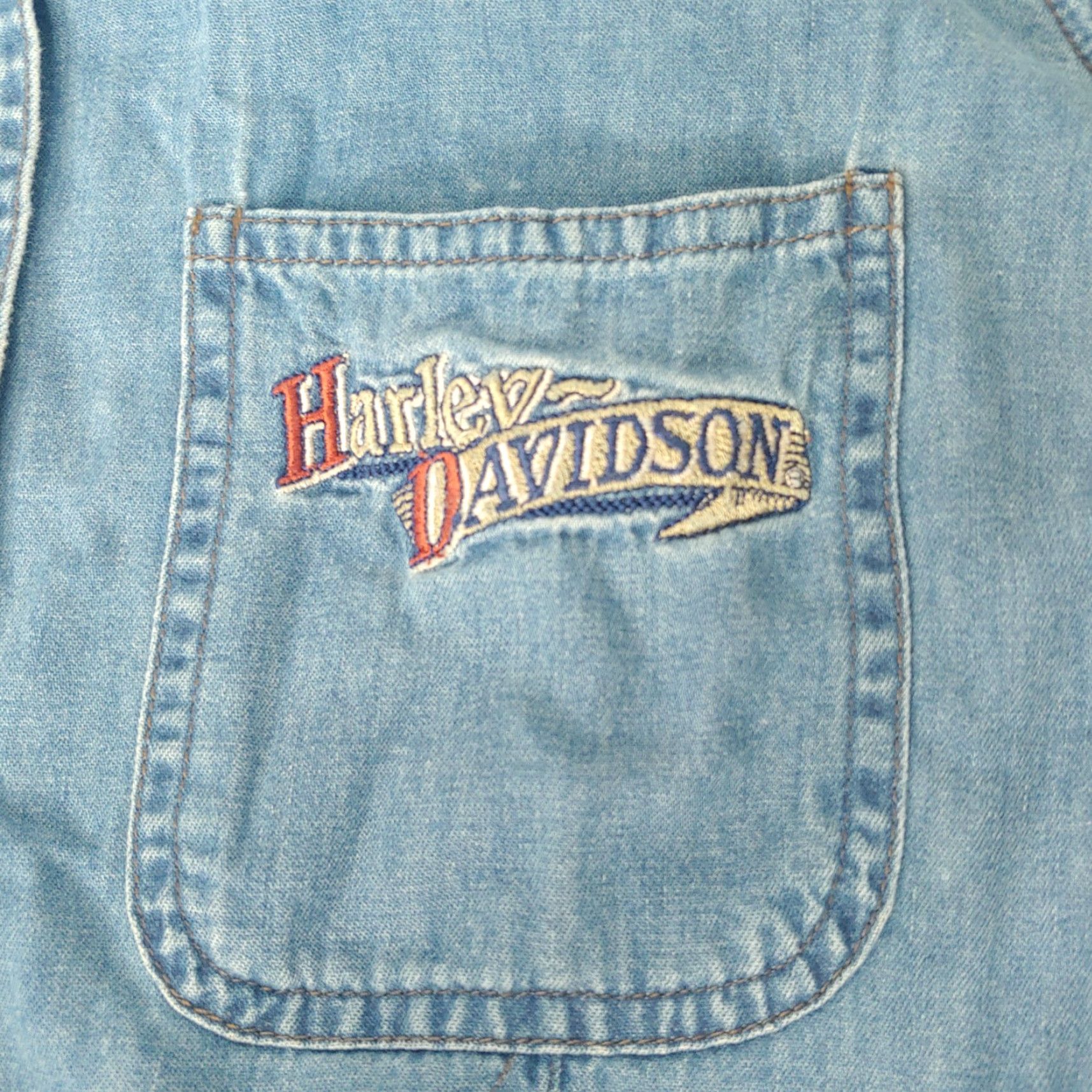 Harley Davidson Harley-Davidson Women’s Sleeveless Chambray Shirt Biker Motorcycle Riding Blue Small Size S / US 4 / IT 40 - 2 Thumbnail