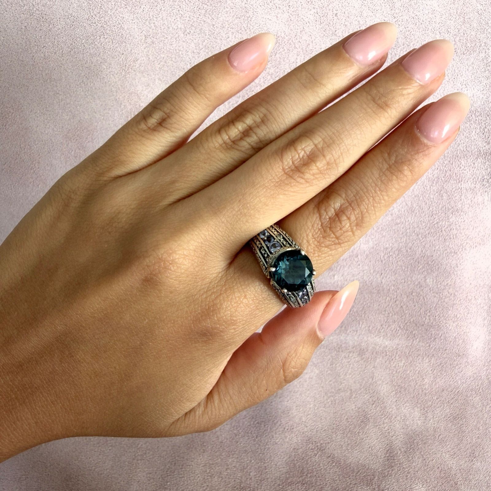 Sterling Silver sterling silver round-cut blue spinel & cz ring size 9.75 Size ONE SIZE - 2 Thumbnail