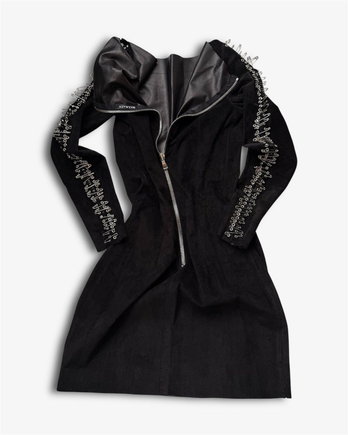 Balmain BALMAIN Decarnin SS2011 Safety Pin Leather Calf Mini Dress Size S / US 4 / IT 40 - 2 Thumbnail