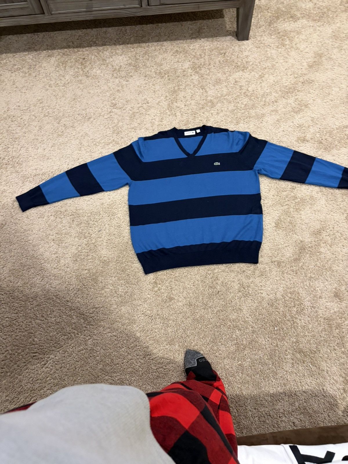 Lacoste Navy Blue Lightweight Lacoste Stripped Sweater Size US XXL / EU 58 / 5 - 2 Thumbnail