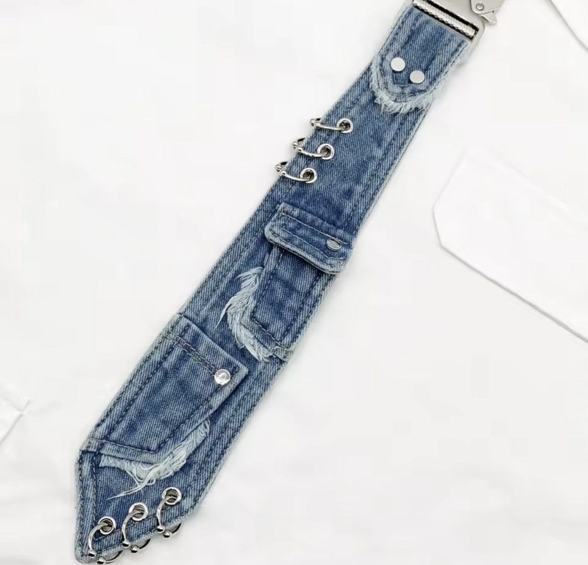 Japanese Brand Denim Neck Tie, Press Buckle Chain Size ONE SIZE - 1 Thumbnail