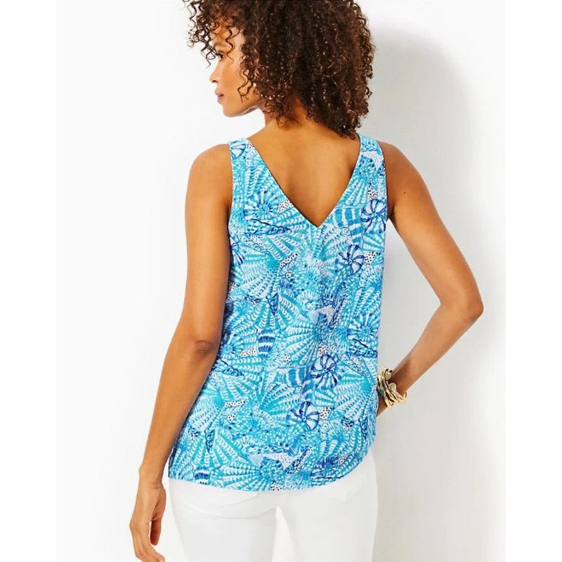 Lilly Pulitzer Lilly Pulitzer Florin Amalfi Blue Linen Tank Top Blouse XS Size XS / US 0-2 / IT 36-38 - 2 Thumbnail