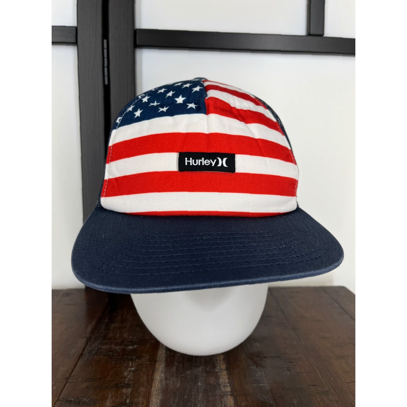 Hurley Hurley Hat Trucker Adult One Size Blue Red USA Flag Cap Cap USA Trucker Hat Mens 4th July Size ONE SIZE - 2 Thumbnail