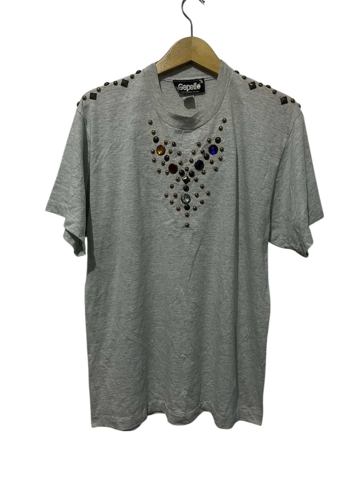 If Six Was Nine VINTAGE 90s GEPETTO Bejeweled Studded Tee Size US L / EU 52-54 / 3 - 1 Thumbnail