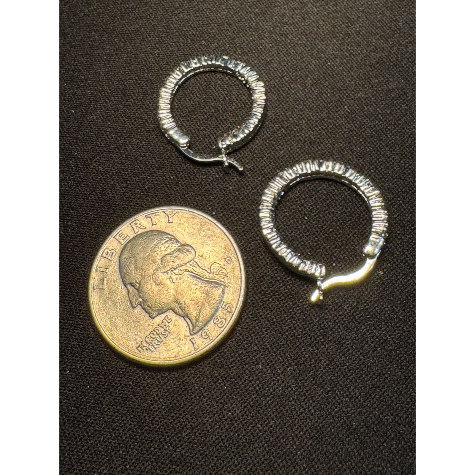 Other 925 Sterling Silver Small Hoop Earrings with Crystals Size ONE SIZE - 4 Thumbnail