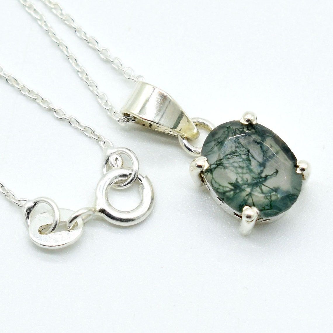 Handmade Moss Agate Necklace: Sterling Silver Gemstone Jewelry Size ONE SIZE - 1 Thumbnail