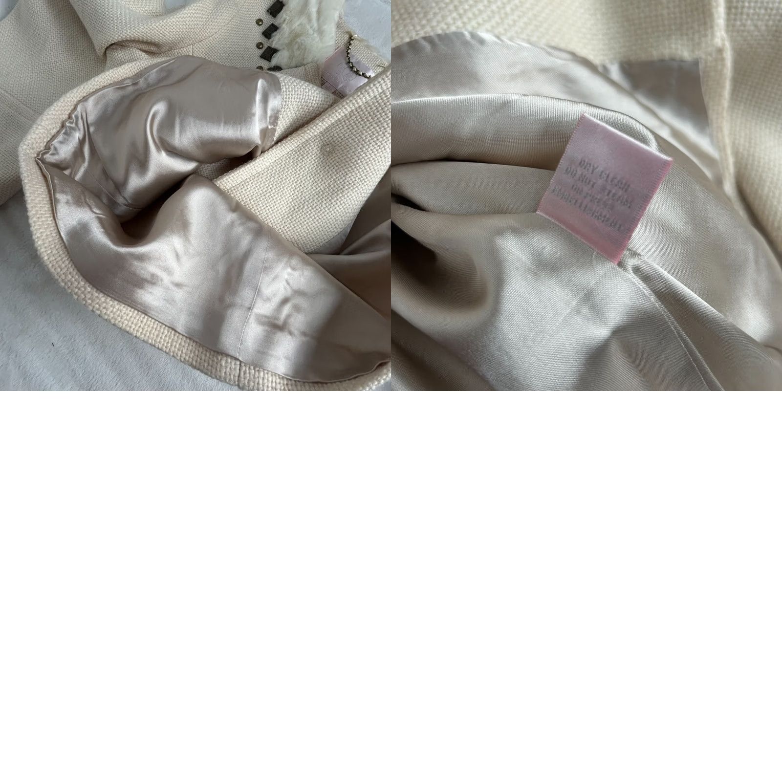 Rebecca Taylor Rebecca Taylor Womens Cream Wool Fur Collar Embellished Tweed Coat Jacket Size 6 Size M / US 6-8 / IT 42-44 - 9 Thumbnail