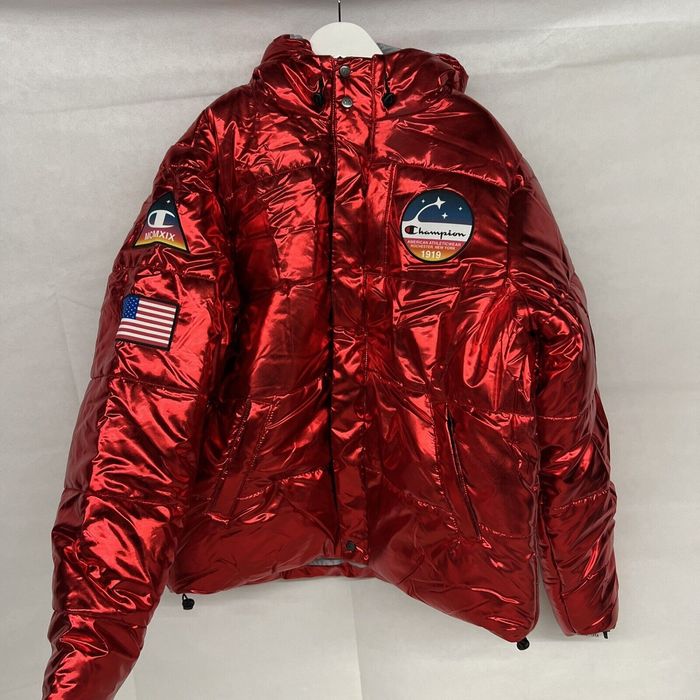 Champion Men s Champion x NASA Puffer Jacket Coat Metallic Red