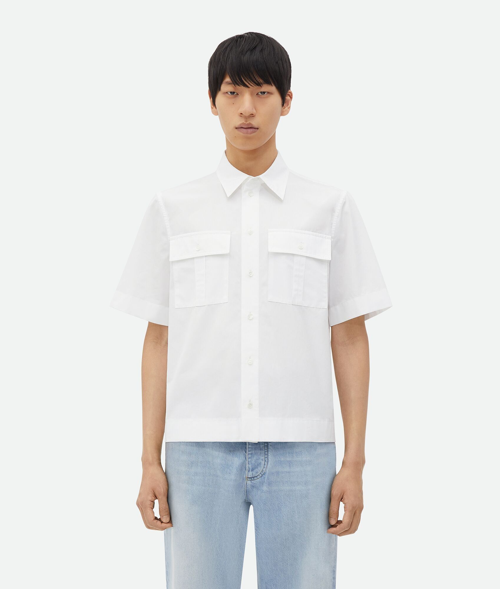 Bottega Veneta o1w1db10525 Relaxed Fit Short-Sleeved Cotton Shirt in White Size US M / EU 48-50 / 2 - 1 Thumbnail