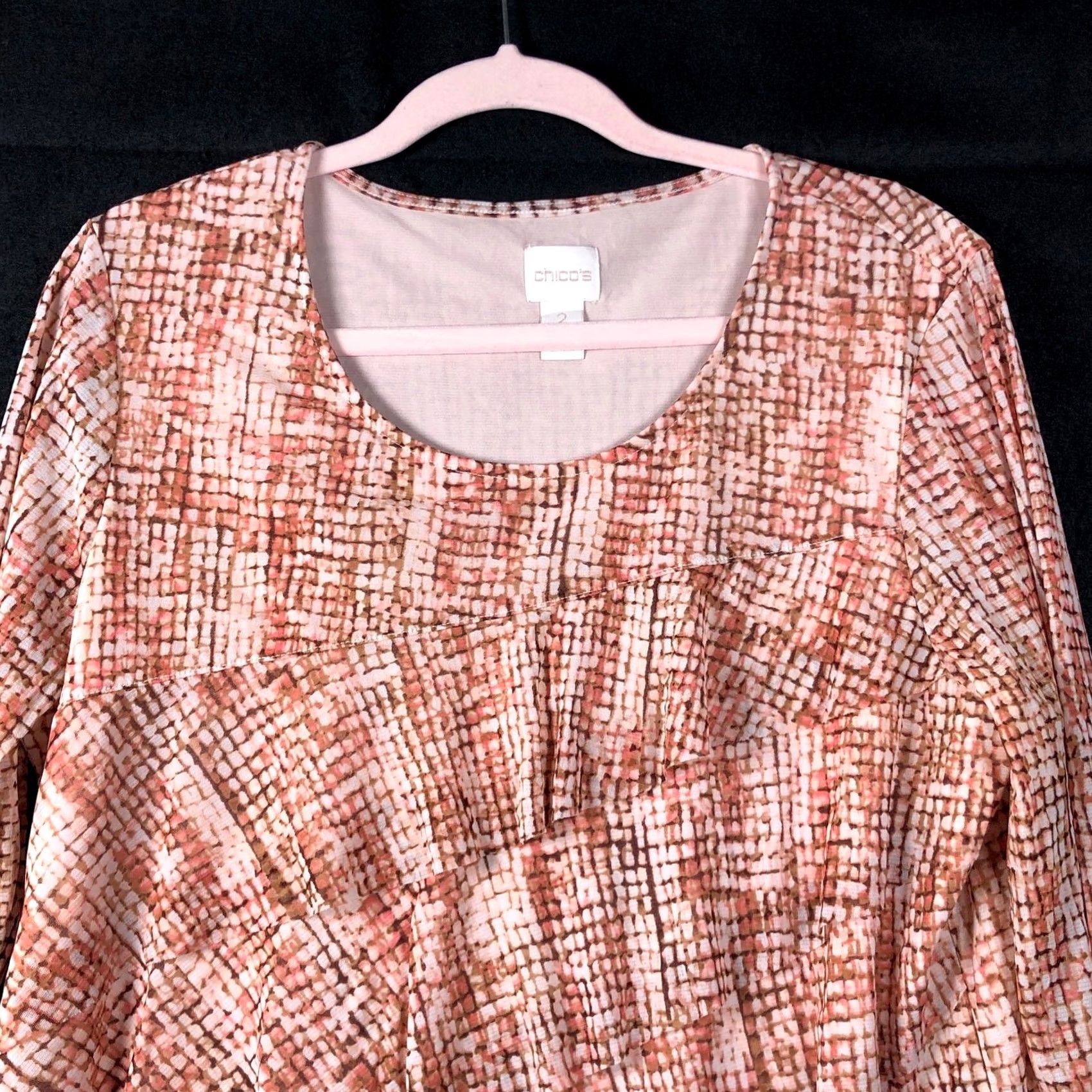 Vintage Chicos Blouse Orange Asymmetric Lined 3/4 Sleeve 2 (L) Womens Shirt Casual Workwear Fall Spring Summer Winter New Size L / US 10 / IT 46 - 2 Thumbnail