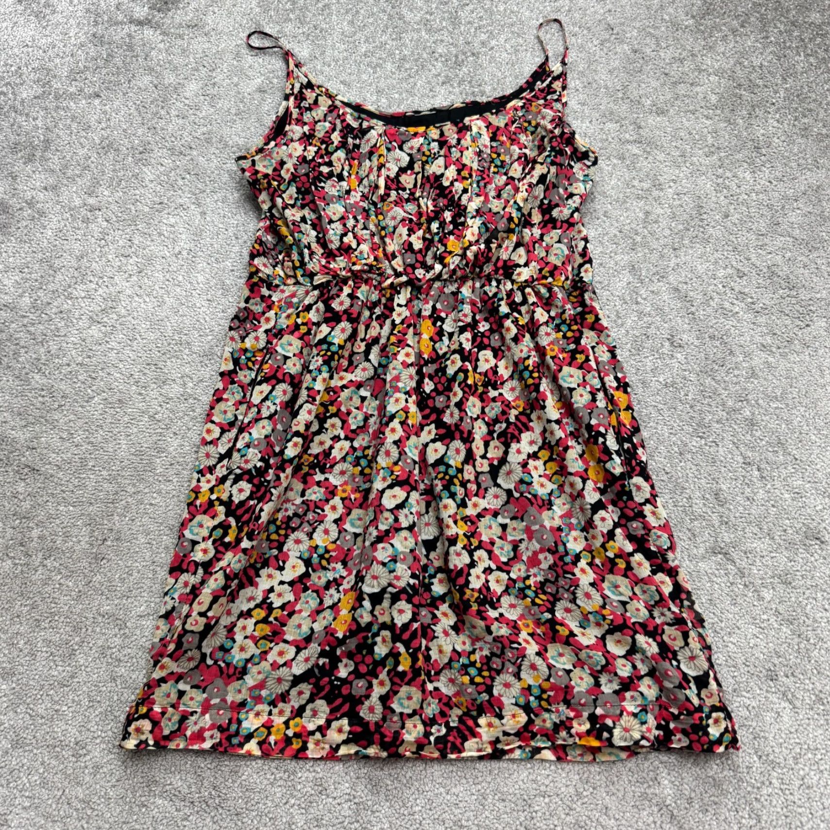 BCBGeneration BCBGGeneration Cotton Floral Mini Tank Dress Womens M Multi Sundress Boho Split Neck Sleeveless Short Casual Summer Spring Fall Size M / US 6-8 / IT 42-44 - 2 Thumbnail