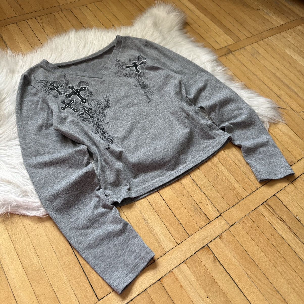 Hysteric Glamour 📌 Vintage Y2k Rare Cross Gothic V-Neck Long Sleeve 00’s Size L / US 10 / IT 46 - 3 Thumbnail