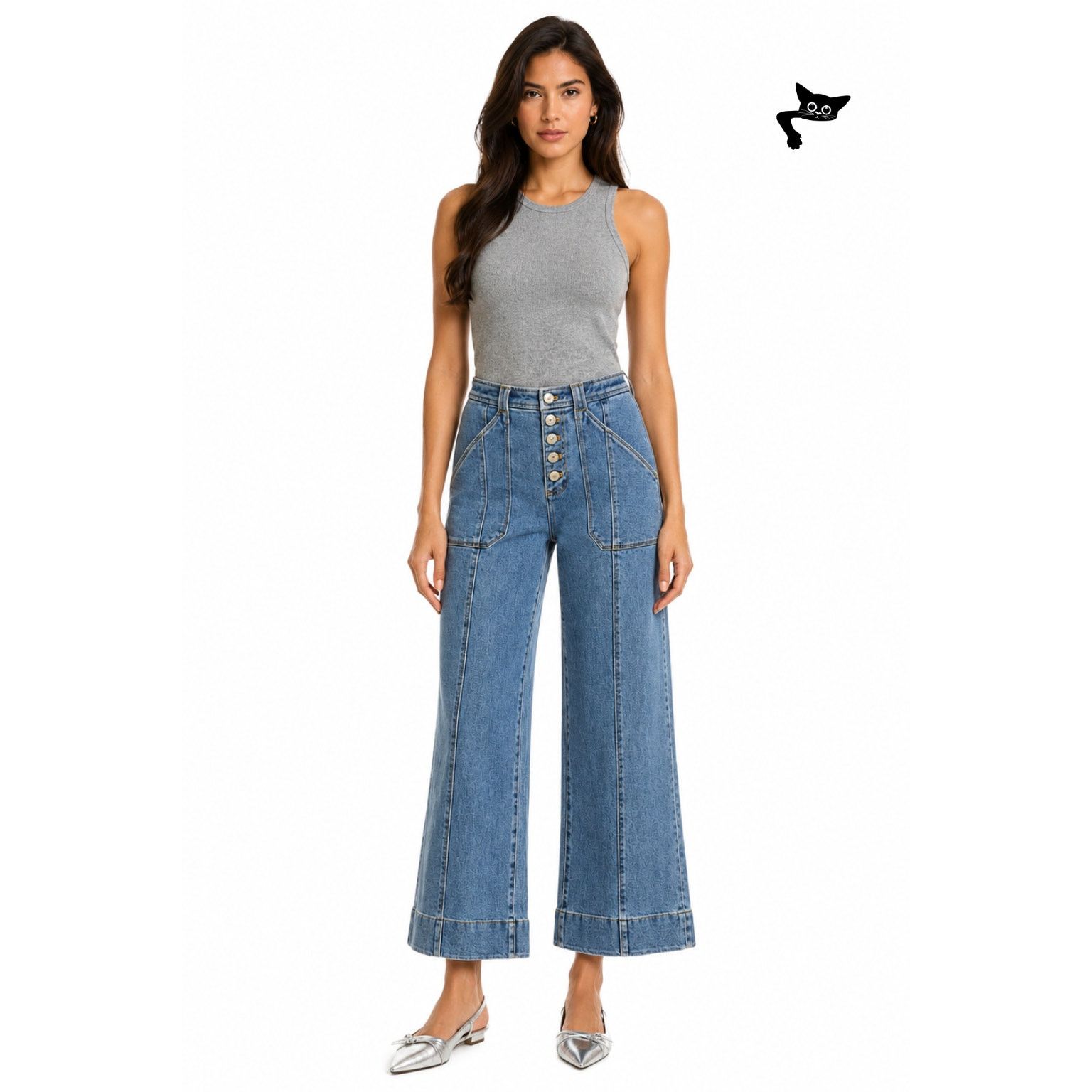 Cinq a Sept Cinq a Sept Benji Wide Leg Jeans Women US 0 Medium Wash Size 25" / US 0 / IT 36 - 4 Thumbnail