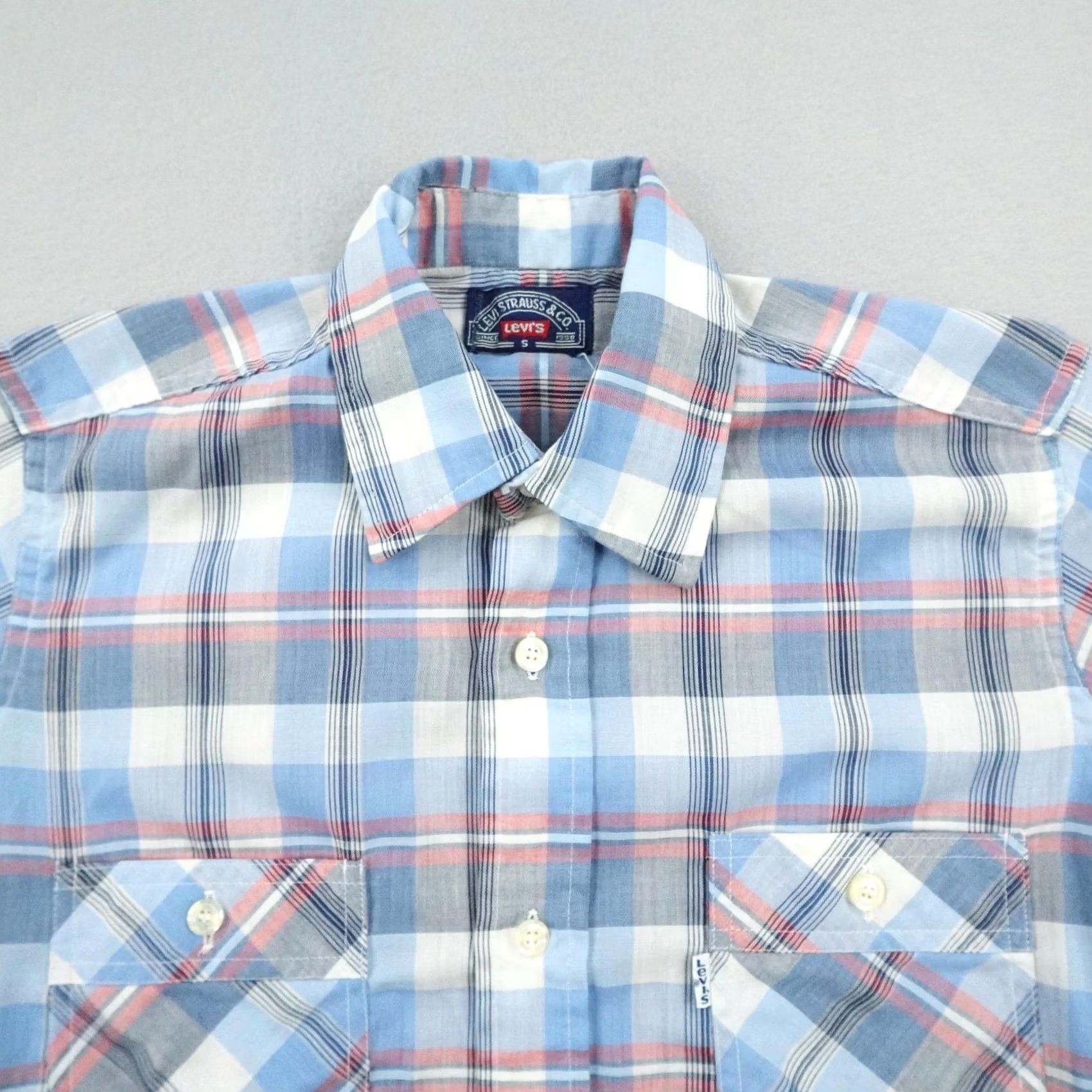Levi's VINTAGE Levis Shirt Mens Small Blue Plaid Western Pearl Snap White Tab Rodeo 80s Size US S / EU 44-46 / 1 - 2 Thumbnail