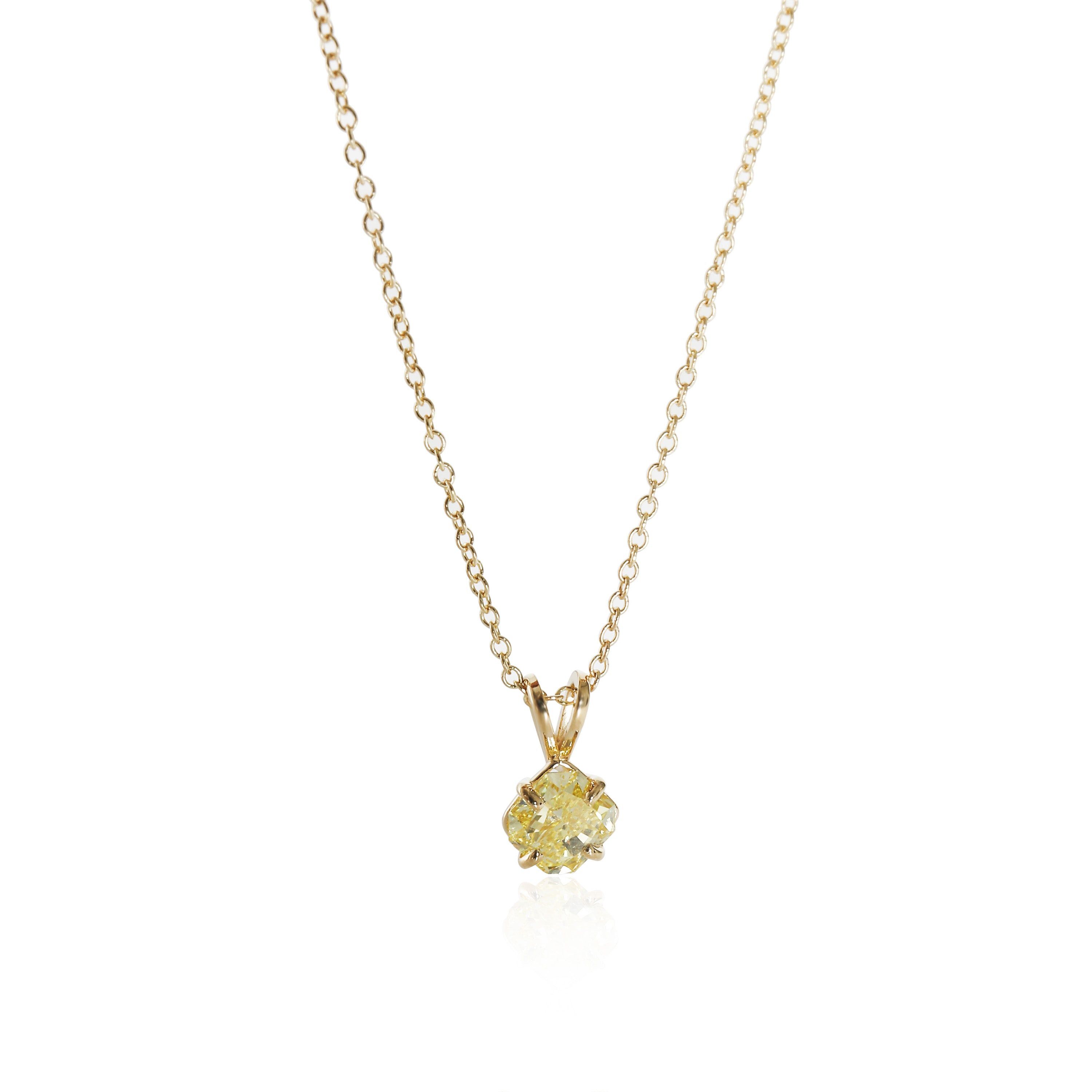 image of Vintage Fancy Intense Yellow Diamond Solitaire Pendant In 14K Yellow Gold Si2 1.01 Ct, Women's