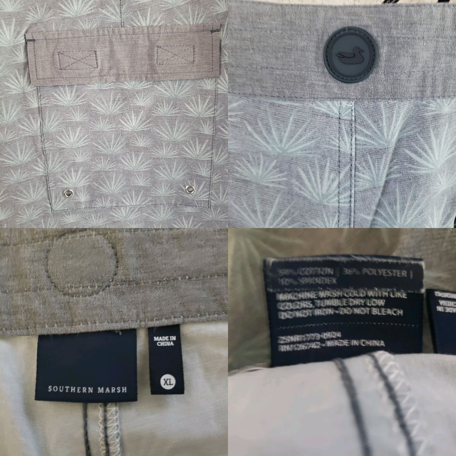 Vintage Southern Marsh Men's Board Shorts XL Gray Mint Palm Print Drawstring Pockets Size US 36 / EU 52 - 8 Thumbnail
