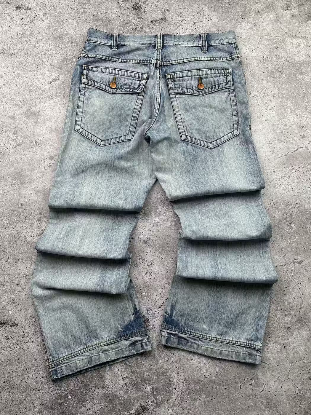 Japanese Brand Vintage Faded Biker Wide Flare Jeans C213(V393)E2 Size US 36 / EU 52 - 7 Thumbnail