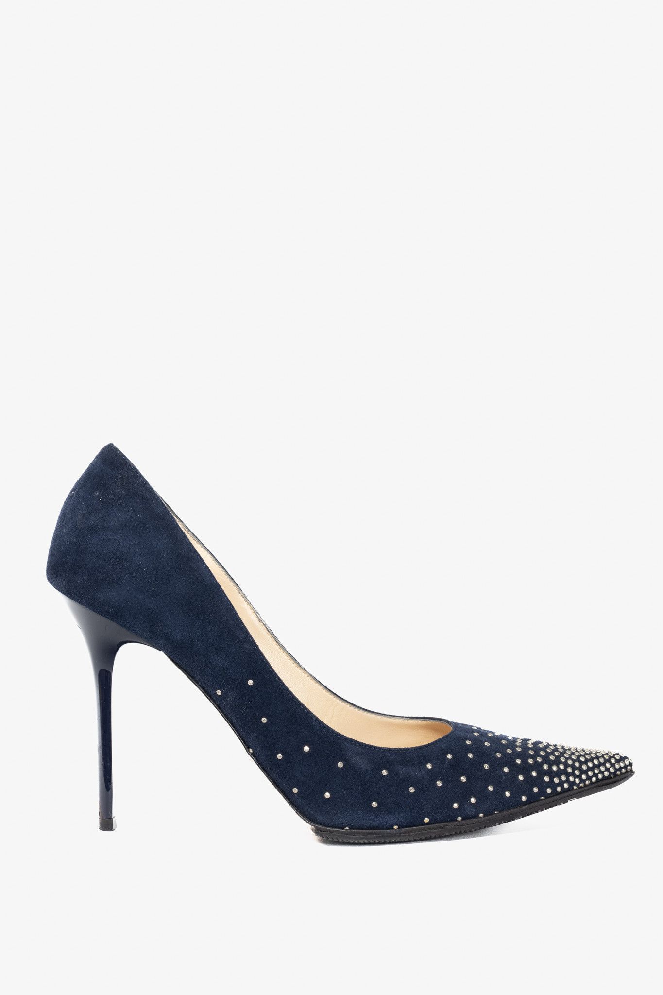 Jimmy Choo Jimmy Choo Abel Navy Suede Rhinestone-Embellished Pumps Size US 7 / IT 37 - 1 Thumbnail
