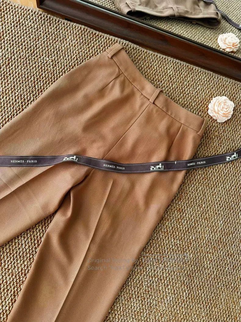 Hermes Hermes size M Solid cashmere straight-leg casual pants, kha Size 22" - 5 Thumbnail