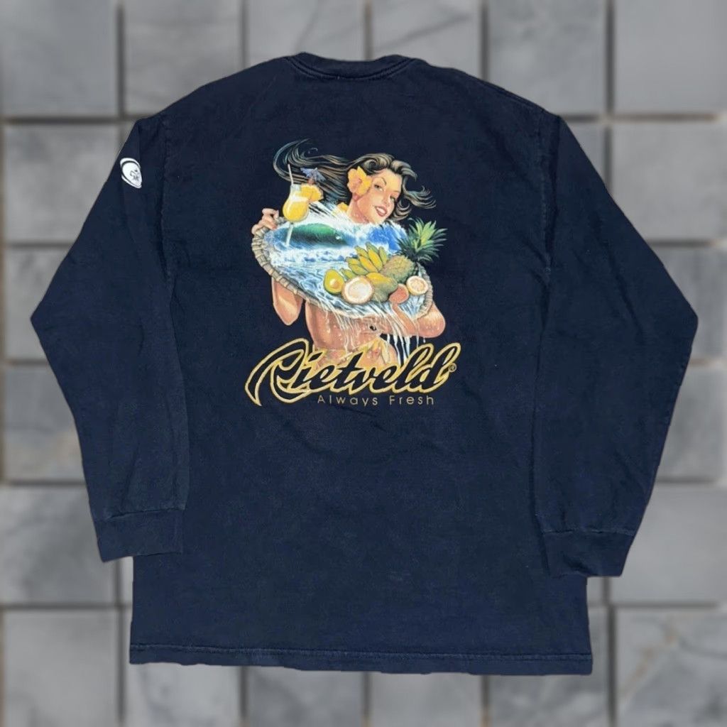 Vintage VINTAGE Rietveld Long Sleeve Hula Girl Hawaiian Graphic T-Shirt Blue Large USA Made Surf Shirt Mens 90s Surfing Graphic Tee Cotton Size US L / EU 52-54 / 3 - 1 Thumbnail