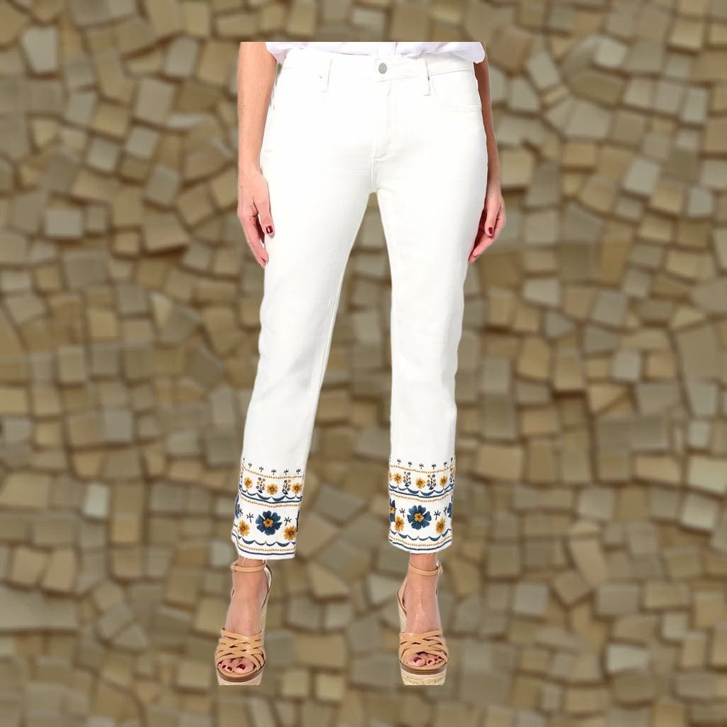Vintage Driftwood Colette White Floral Embroidered Cropped Straight Jeans Plus Size 22 W Size 40" / US 18 - 1 Thumbnail