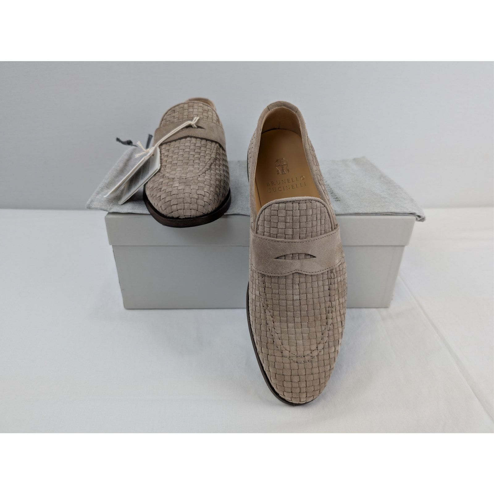 Brunello Cucinelli o1rshd1 Woven Suede Penny Loafers Shoe Boots in Beige Size US 12 / EU 45 - 16 Thumbnail