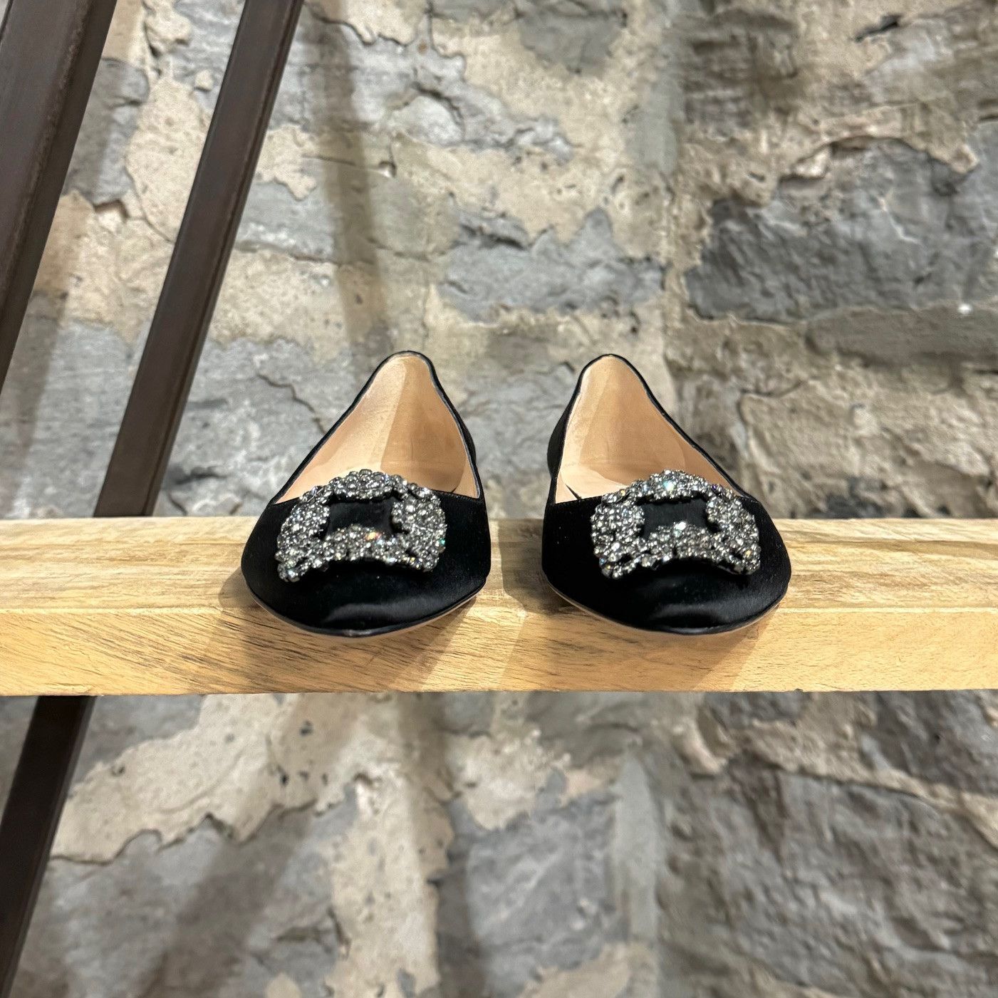 Manolo Blahnik Manolo Blahnik Hangisi Black Satin Jewel Buckle Flats Size US 9 / IT 39 - 3 Thumbnail
