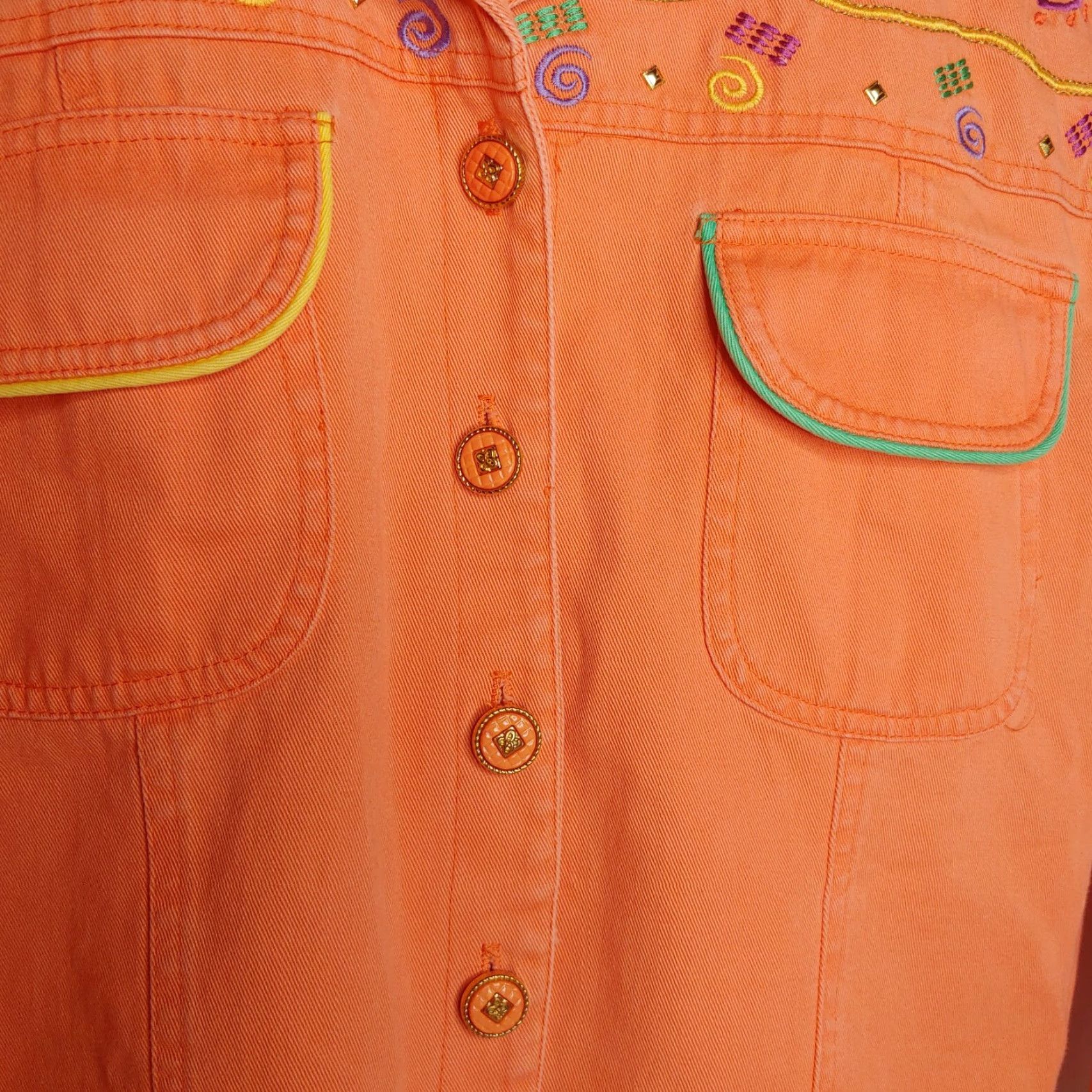Vintage VINTAGE City Girl Sport Jacket Women 16 Cropped Canvas Embroidered Salmon 1980s Retro Size XXL / US 16-18 / IT 52-54 - 3 Thumbnail