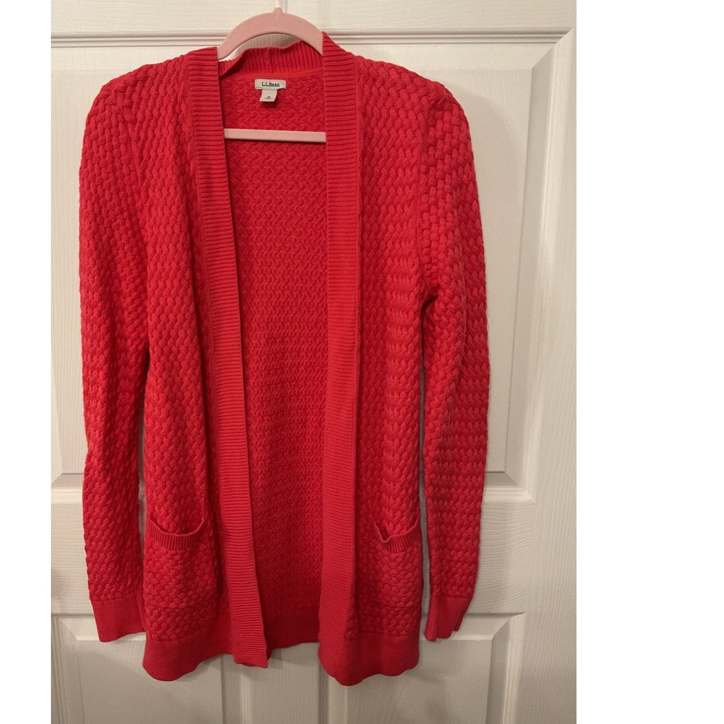 L.L. Bean L.L. Bean Woven Knit Coral Cotton Open Front Cardigan, sz M Size M / US 6-8 / IT 42-44 - 1 Thumbnail