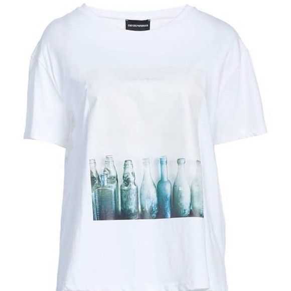 Emporio Armani Emporio Armani White Tee with Artistic Bottle Design Size M / US 6-8 / IT 42-44 - 1 Thumbnail