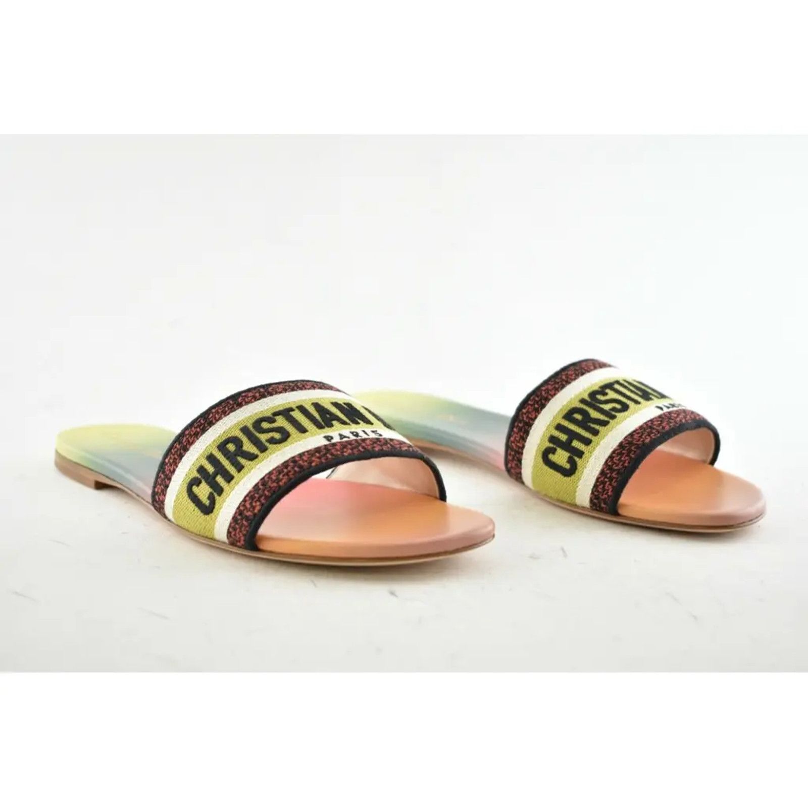 Dior Dway Multicolor Embroidered Logo Slide Flat Sandal 41 Size US 11 / IT 41 - 5 Thumbnail