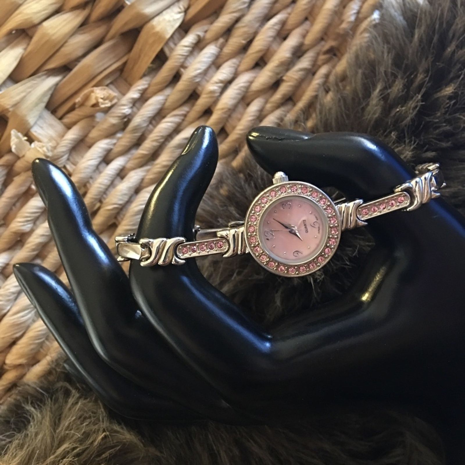 Jewelry Ladies shiny silver tone pink rhinestone watch Size ONE SIZE - 1 Thumbnail