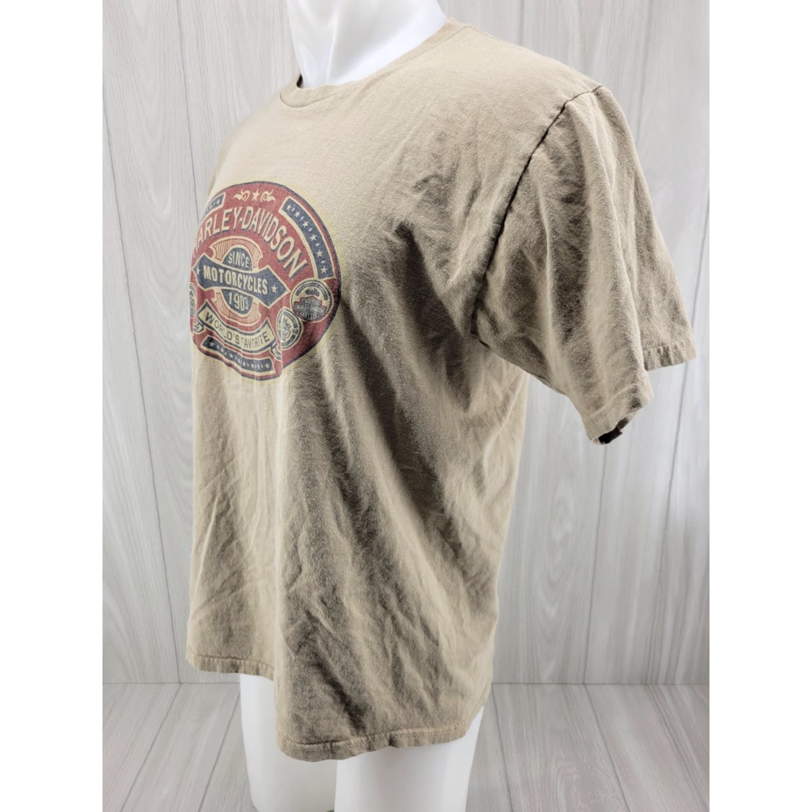 Harley Davidson VINTAGE Harley-Davidson Motorcycles T Shirt Mens L Tan Huntsville Alabama 1980s 90s Motocycle Theme Southback? Size US L / EU 52-54 / 3 - 4 Thumbnail