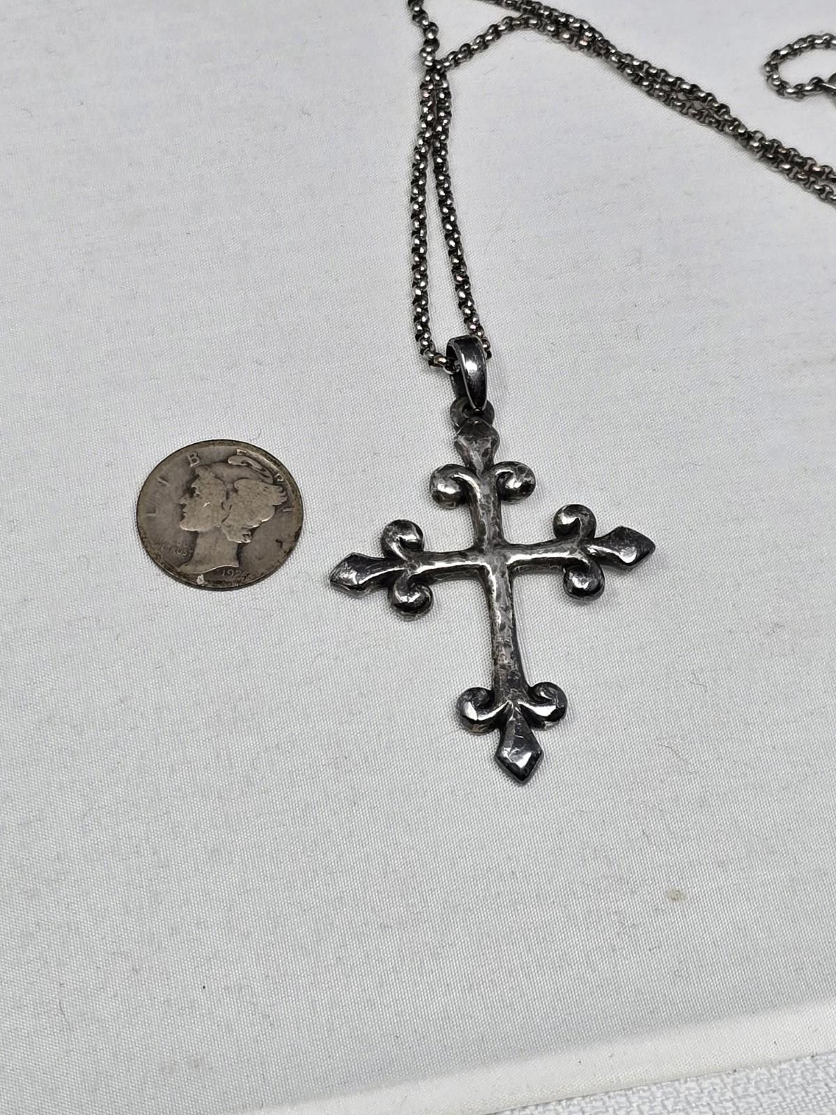 Other Retired James Avery Fleur De Lis Cross 2" Pendant 18" Chain Size ONE SIZE - 7 Thumbnail