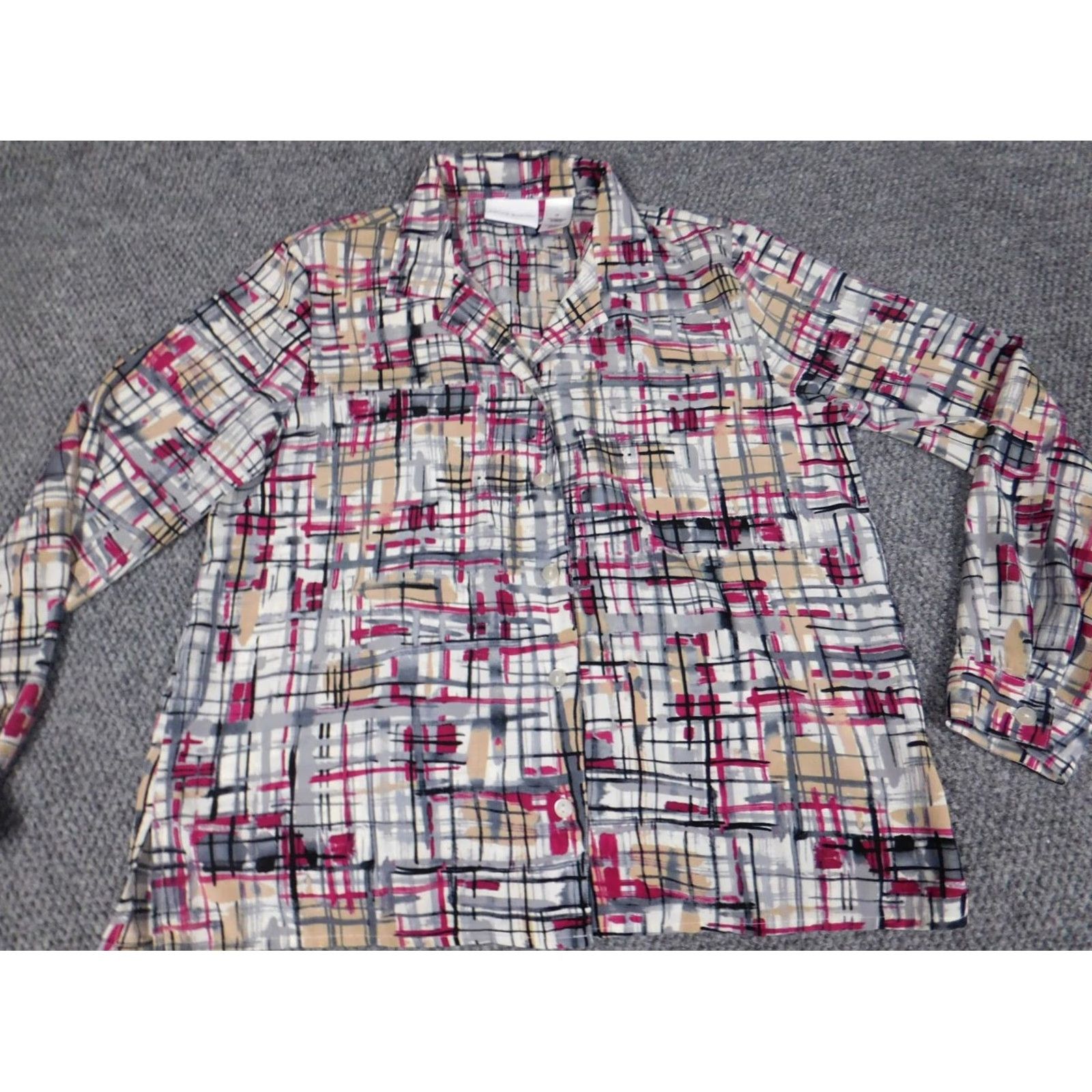Vintage Alfred Dunner Button-Up Shirt Womens Red Plaid Long Sleeve Collared 10 Regular Down Polyester Stretch Size L / US 10 / IT 46 - 4 Thumbnail