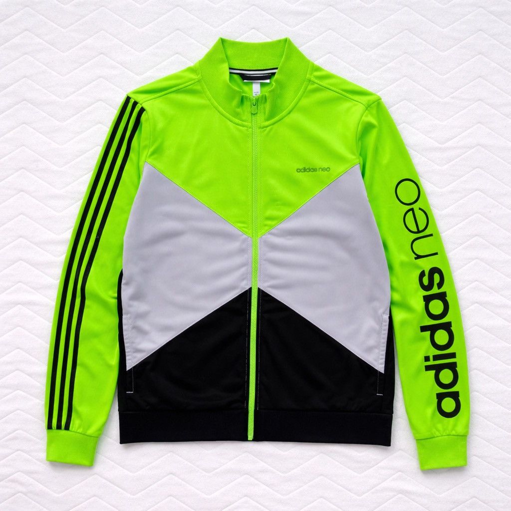 Adidas Adidas Neo Track Jacket Neon Green Black White Sport Jacket Size US M / EU 48-50 / 2 - 2 Thumbnail