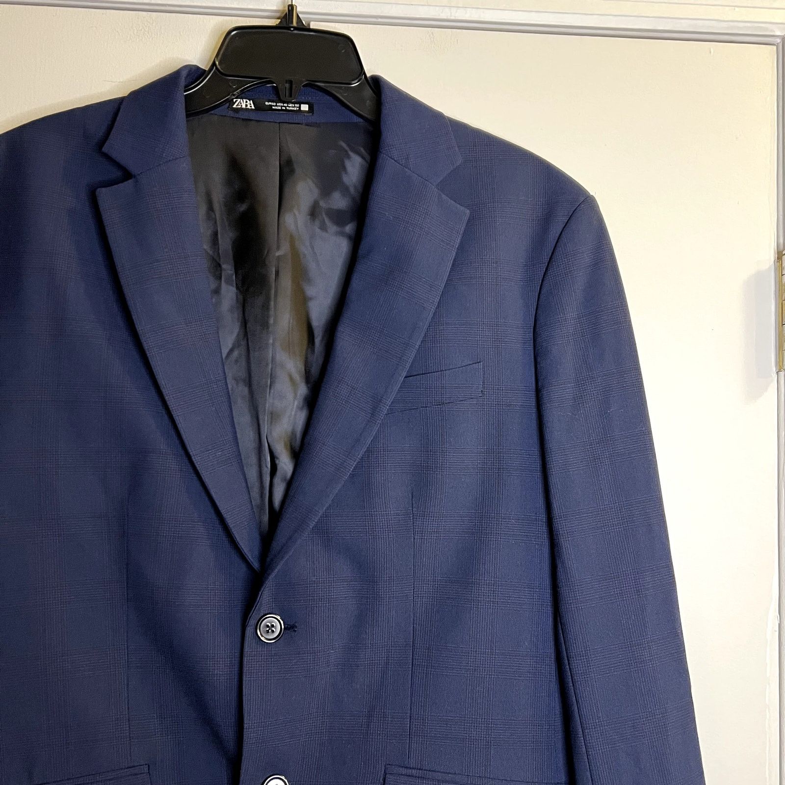 Zara Zara Men's Navy Blue 2-Button Viscose Blazer Jacket Size US M / EU 48-50 / 2 - 2 Thumbnail