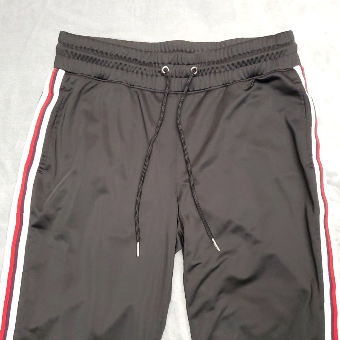 Avia Avia Pants M Black Warmup Side Snap Wide Leg Athletic Mens | 100% Polyester | Drawstring | Machine Washable | Striped | Gym & Training | USA Sports Size US 31 - 3 Thumbnail