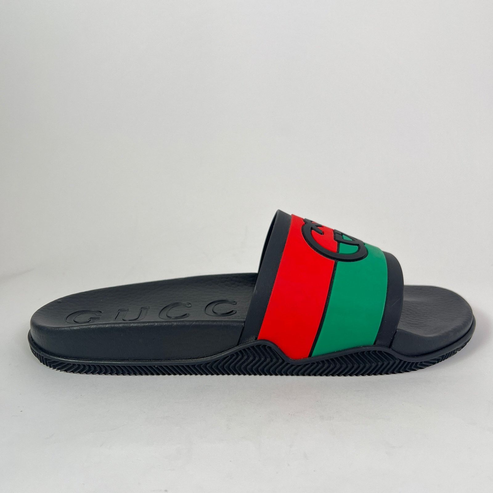 Gucci Gucci Tricolor Web Interlocking G Pool Slides Size US 12 / EU 45 - 1 Thumbnail