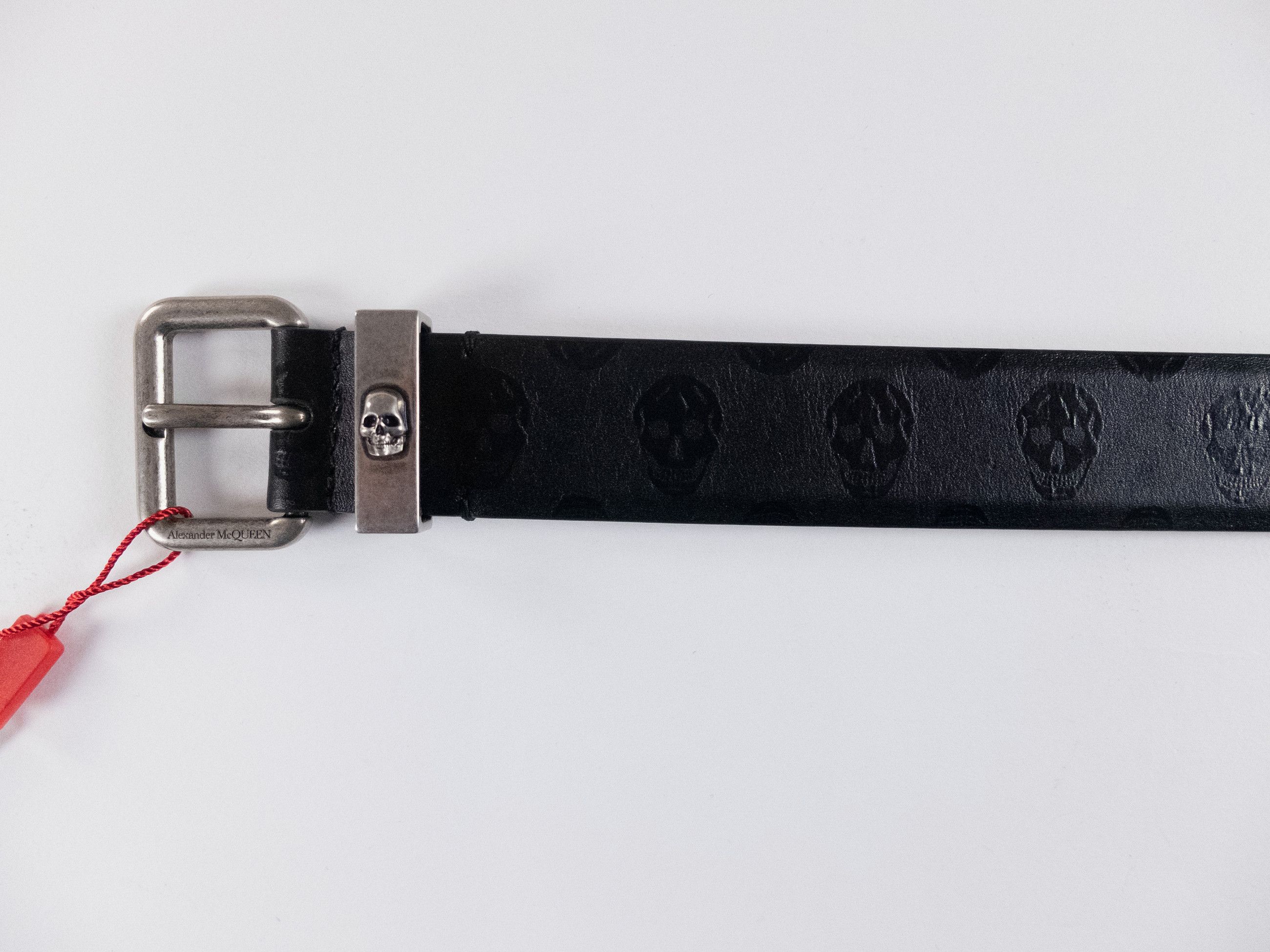 Alexander McQueen ALEXANDER MCQUEEN black Biker Skull embossed leather belt 90 Size 34 - 3 Thumbnail