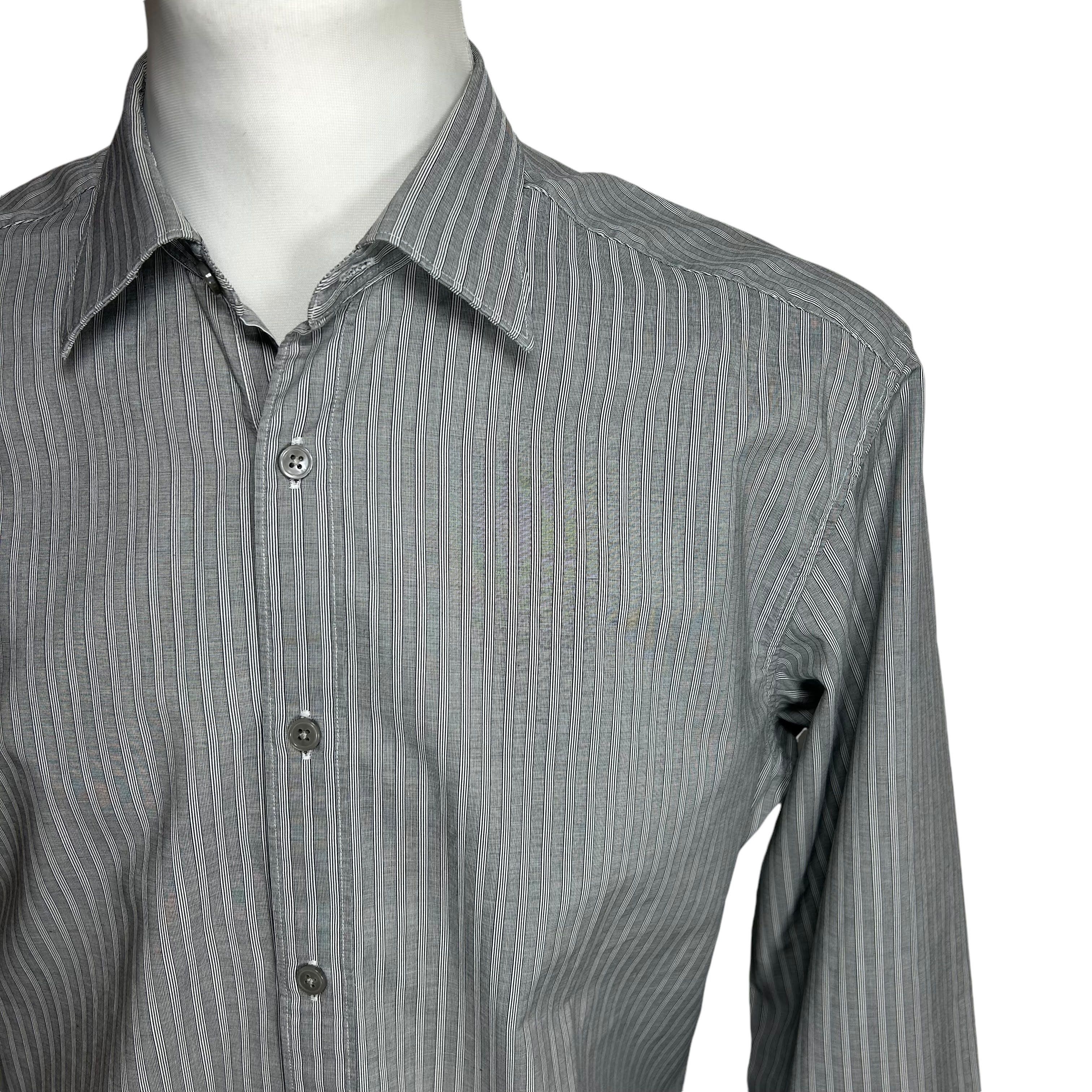 Z Zegna Z Zegna Gray White Striped Formal Slim Fit Shirt 41 16 Size US M / EU 48-50 / 2 - 3 Thumbnail