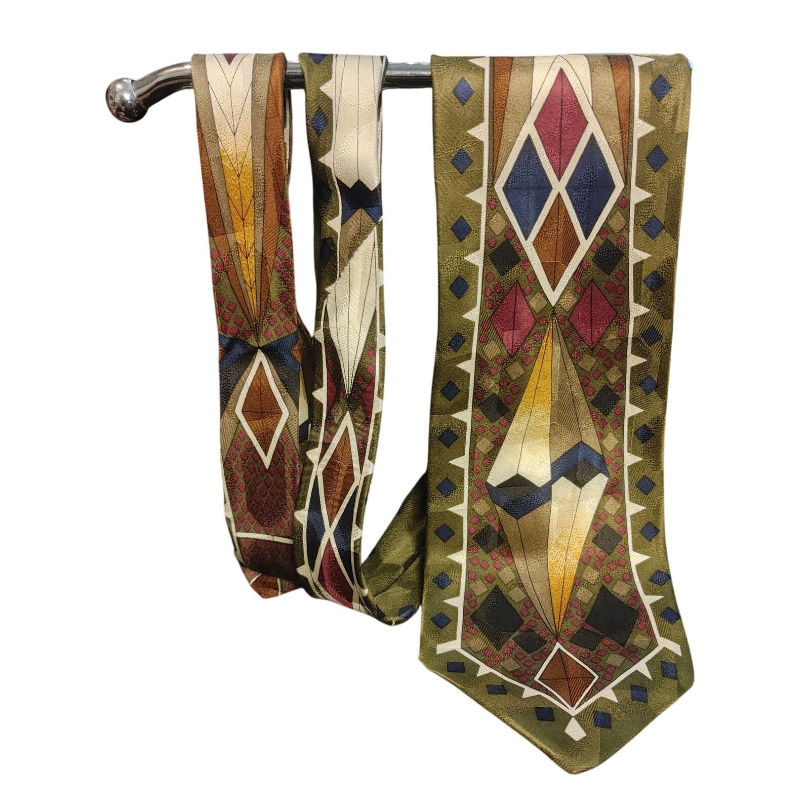 Other Showcase Men's 100% Silk Gold/Blue/Red Abstract Print Tie OS Size ONE SIZE - 1 Thumbnail