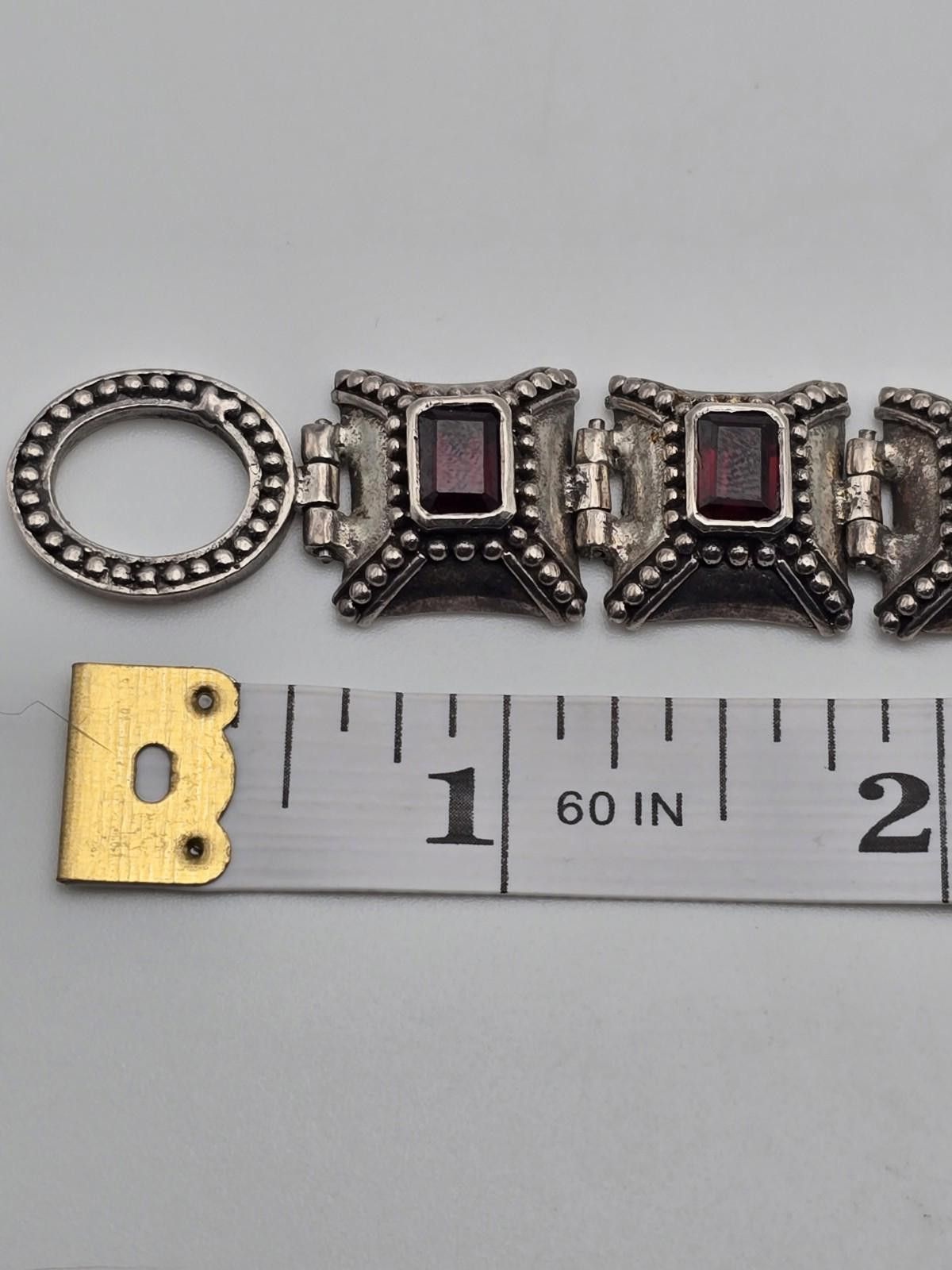 Chalk Line Vintage 925 Sterling Silver Garnet Link Bracelet 7.5" Heavy Size ONE SIZE - 7 Thumbnail