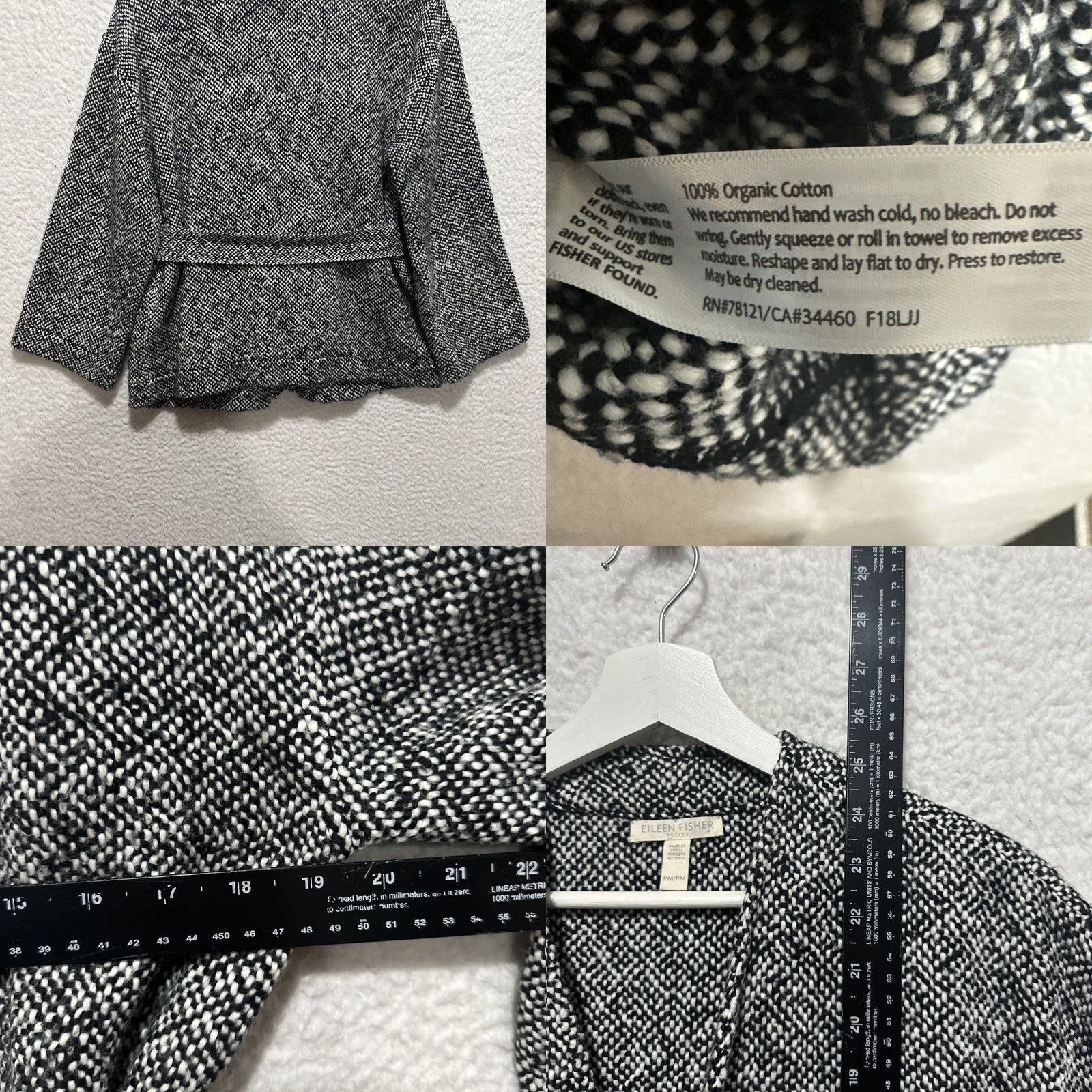 Eileen Fisher Eileen Fisher Women's PM 100% Organic Cotton Wrap Jacket Cardigan with Tie, Black, Petite, Long Sleeve, Casual Wear, Kimono Style, Tie Closure Size M / US 6-8 / IT 42-44 - 8 Thumbnail