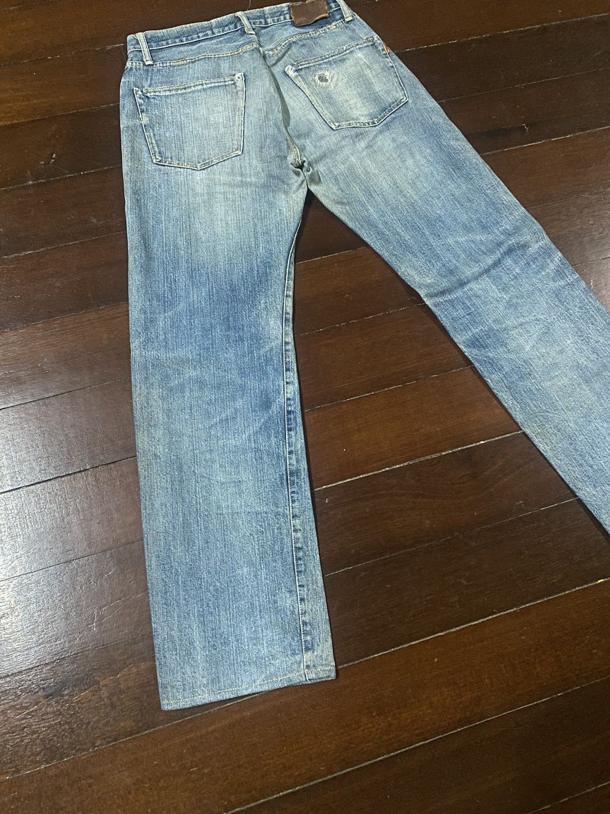 OMNIGOD Rare vintage Omnigod Distressed orenge Selvedge Jeans rework Size US 32 / EU 48 - 13 Thumbnail