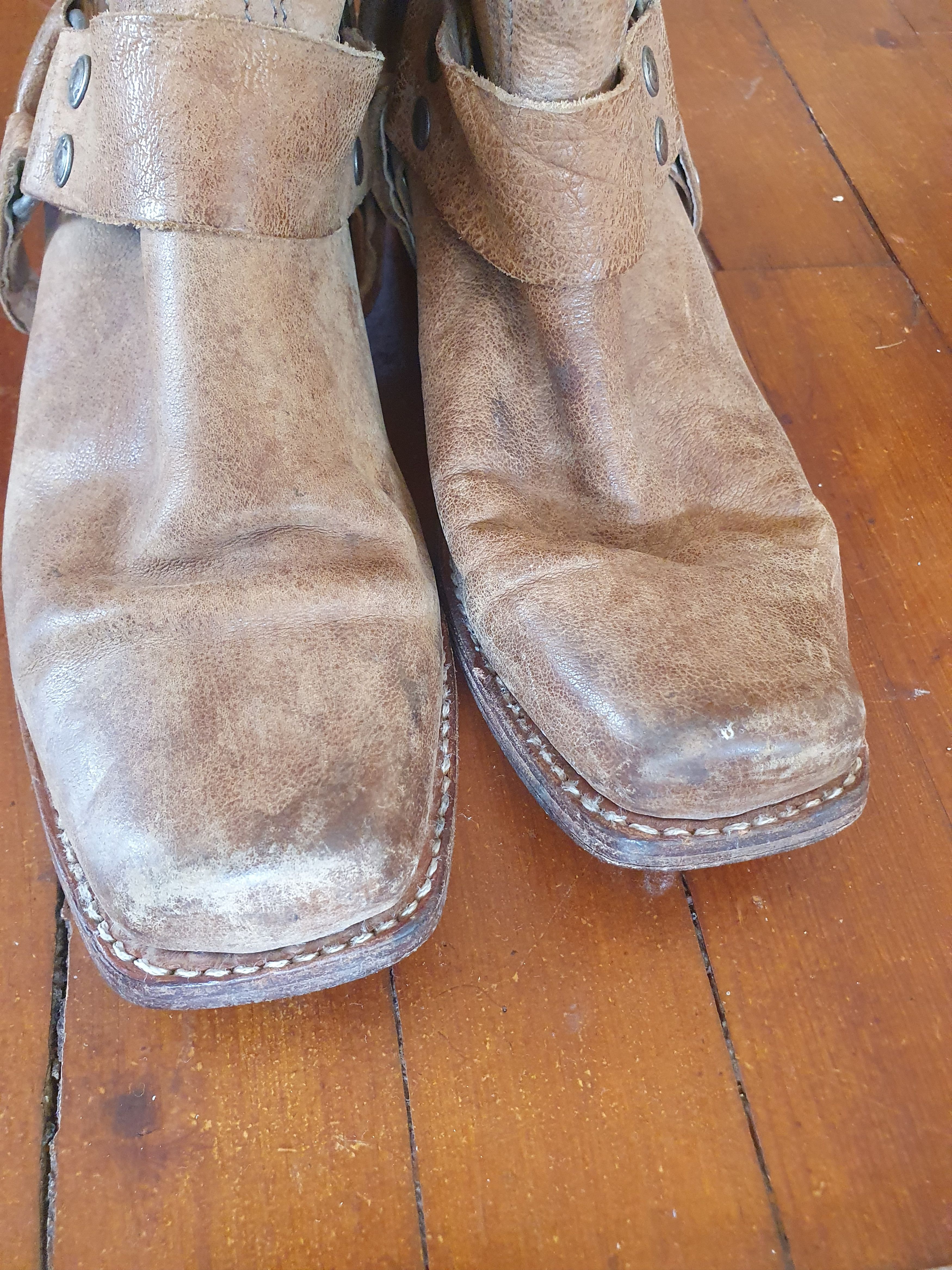 Sendra × Vintage Sendra Boots 8768 Square Ankle Leather Harness Biker Boots Size US 8 / IT 38 - 11 Thumbnail