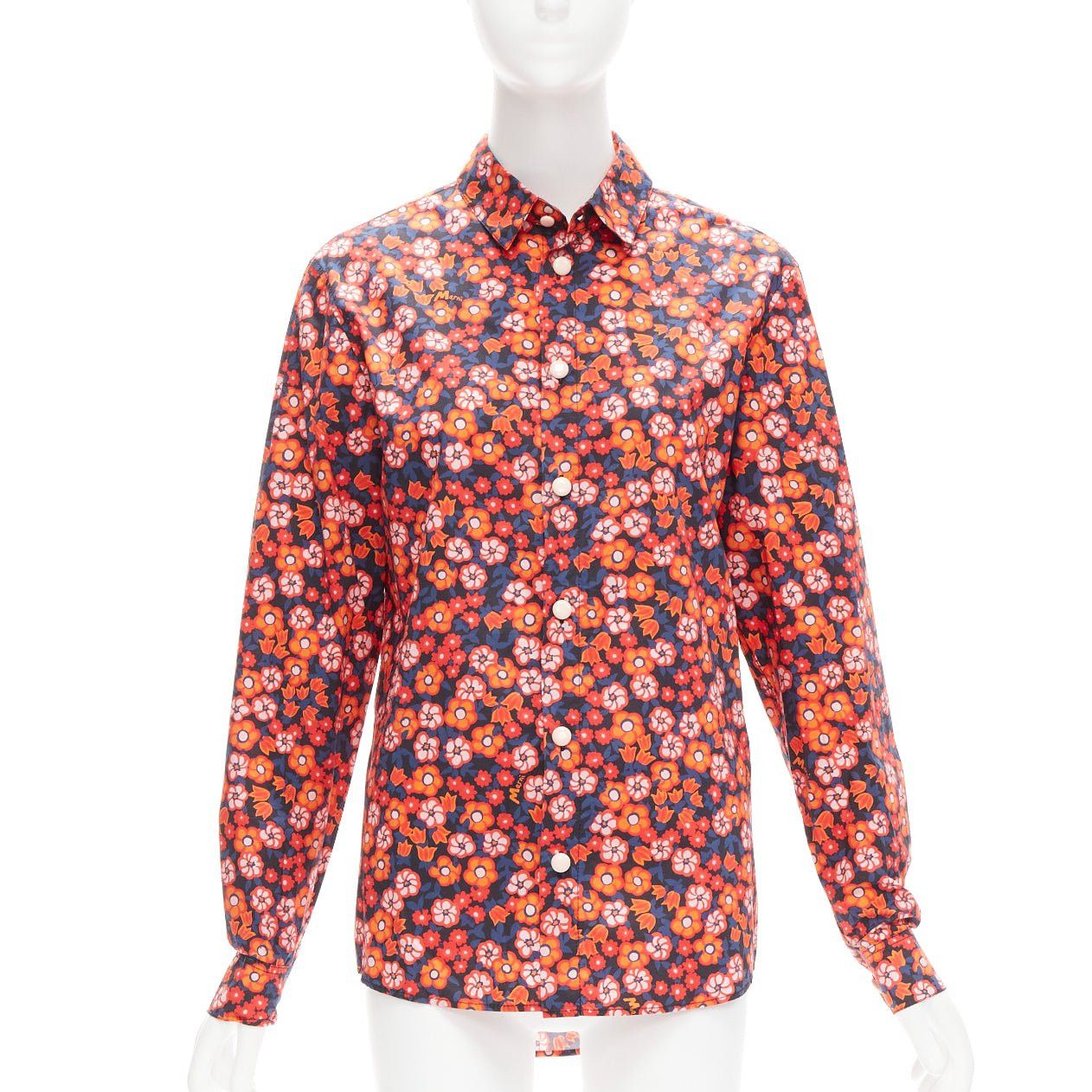 Marni MARNI 100% cotton red blue floral print long sleeve shirt top IT38 XS Size XS / US 0-2 / IT 36-38 - 1 Thumbnail